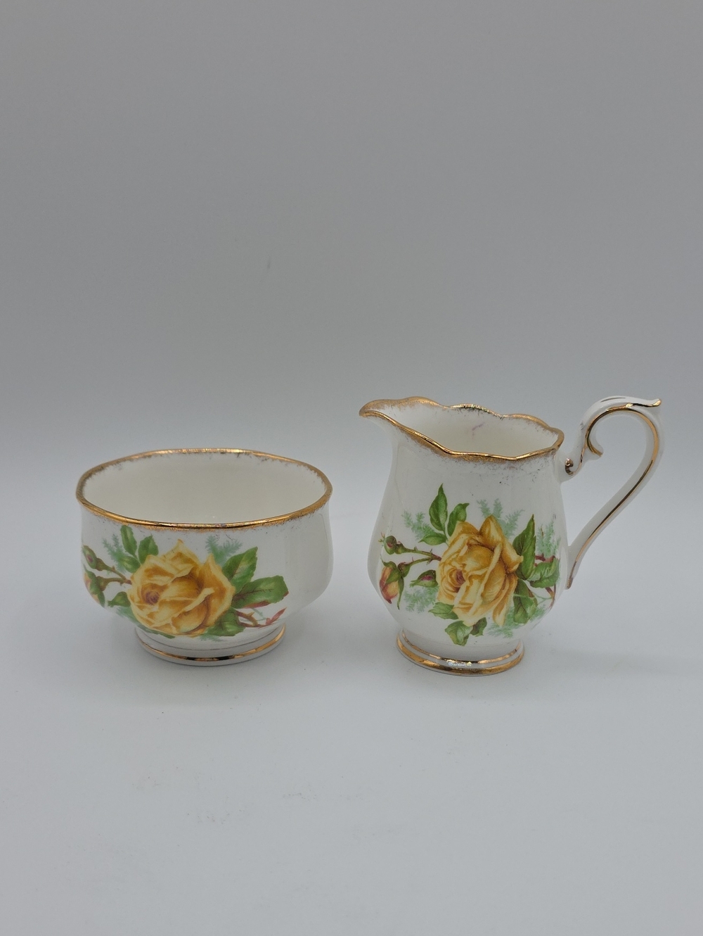 Royal Albert Tea Rose Yelloe and Green Floral Porcelain Cream And Sugar Dishes